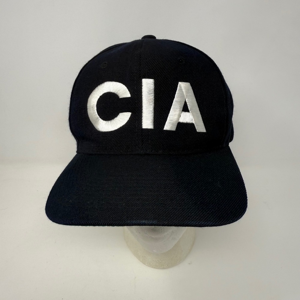 Vintage CIA Embroidered Baseball Hat Cap‎ Black Wool Adjustable Strap Back